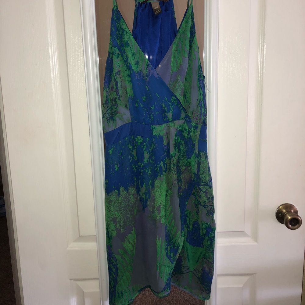 Beautiful patterned blue, green and gray dress
